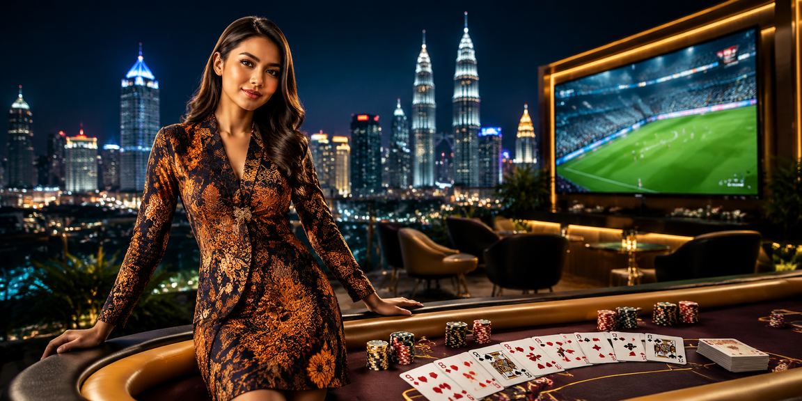 Football betting atmosphere in Petaling Jaya with a Malaysian batik style